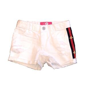Kid’s White Denim Shorts W/ Side Bee Ribbon